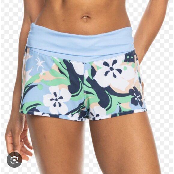 Roxy Endless Summer Printed Medium M Board Shorts NEW NWT Blue Peach Green Flora - Picture 1 of 13